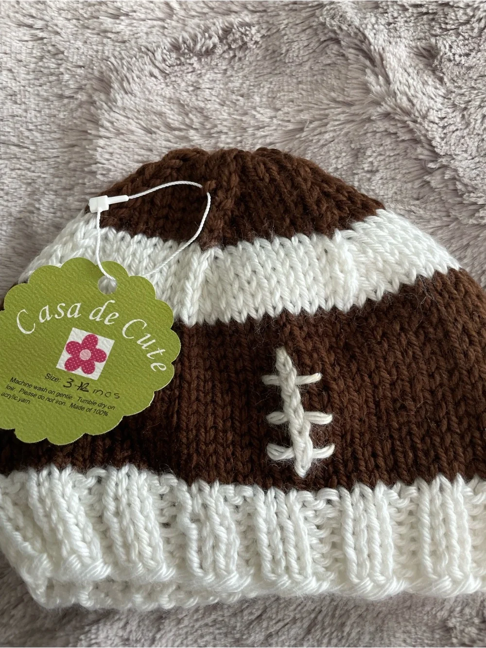 Brown & White Knit Baby Beanie